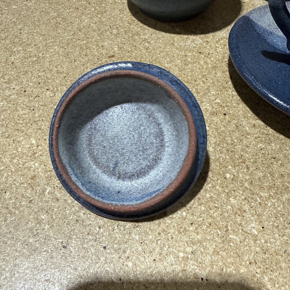 VTG Studio Pottery Blue Gray Espresso Cups & Saucers Sugar Bowl Set - Picture 6 of 16